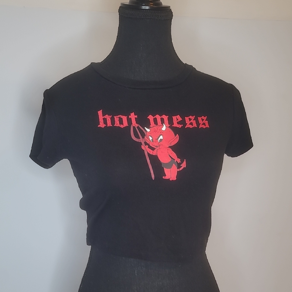 Garage Black and Red Graphic Crop Tee